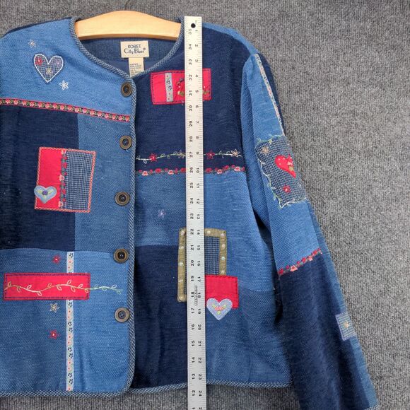 Vintage Koret City Womens Blues Button-Up Patchwork Jacket Blue L Embellished - Picture 9 of 11